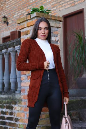 Cardigan Vertical com Bolso Tricot